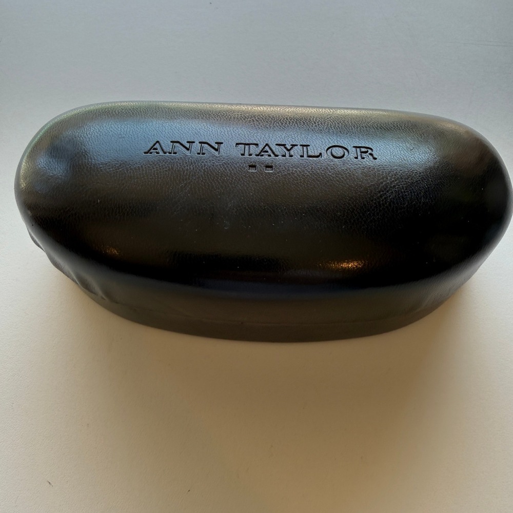 Ann Taylor Black Faux Leather Hard Clamshell Eyeglasses Sunglasses Case Logo
